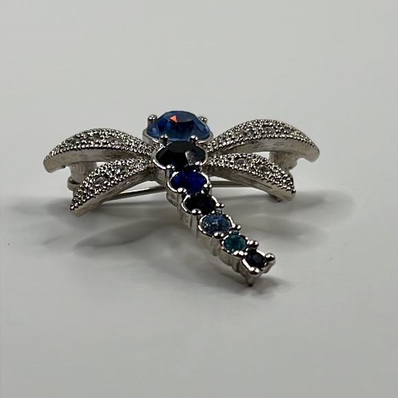 Vintage Blue Rhinestone Dragonfly Brooch - Picture 7 of 15